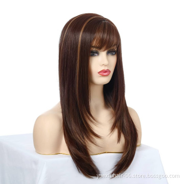 Highlight 4/27 Straight Human Hair Wig with Bang 250% Density Wholesale Price Full Machine Made Wig with Fringe for Black Women